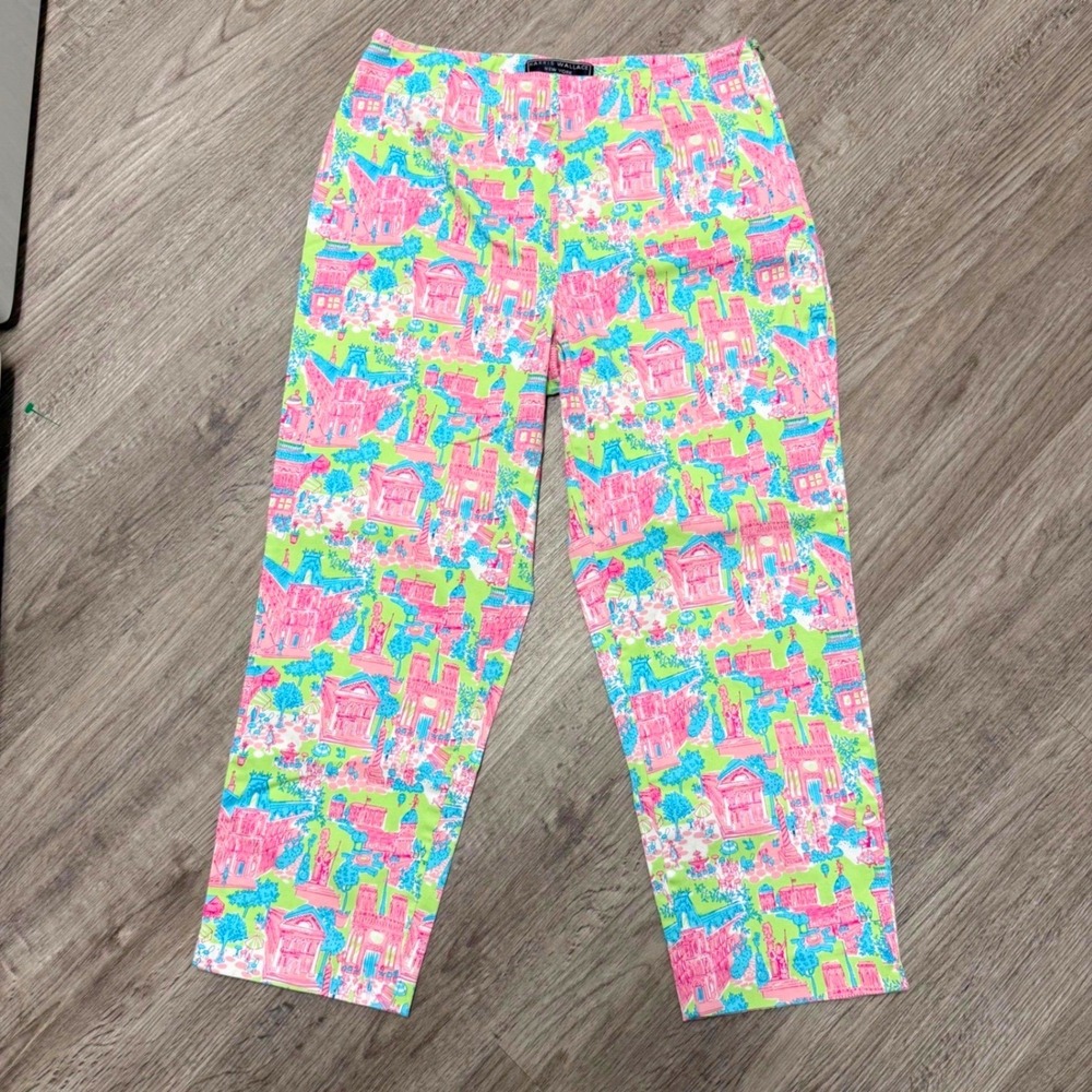 Harris Wallace New York Petite‎ Pink Green Novelty Print Ankle Pants Size 10P
